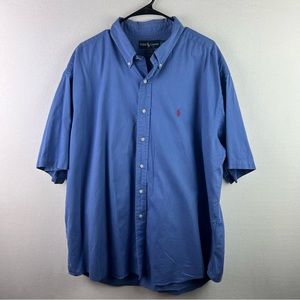 Ralph Lauren Mens Button Down Shirt 2XL Blue Solid Short Sleeve Blaire Fit